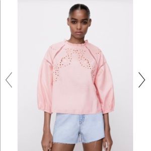 ZARA Light Pink Eyelet Top